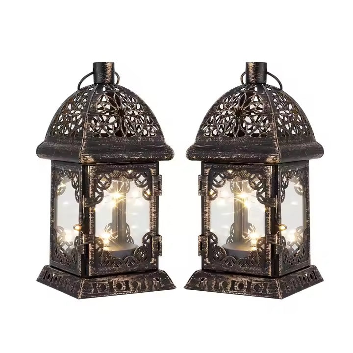 Wholesale Black Brushed Gold Luxury Mini Metal Lanterns 2pcs 1set