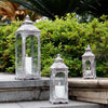 (Set of 3) Grey Metal Candle Lantern Vintage Candle Holder Glass Grey Lantern Set for Home Decor