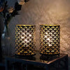 Set of 2 Retro Bedside Battery Nightlight Cordless Decorative Tabletop Lamp Fan-shaped Pattern Portable Holiday Light for Gift