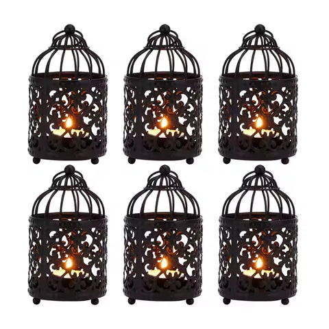 Wholesale 6PCS Pack Black Cute Birdcage Lanterns Suitable for Weddings Parties and Restaurant Decoration