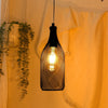 Hanging Metal Pendant Lamp Wire Metal Cage Wine Shape Led Black Lamp with Bulb for Kitchen Restaurant Dining Room Decoration