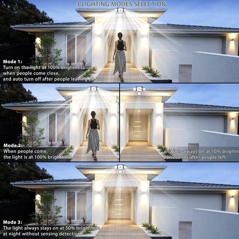 Lighting mode selection for a home entrance with three different modes shown.