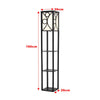3 in 1 Wooden and Linen Floor Lamp with Shelves,Black Geometric Pattern