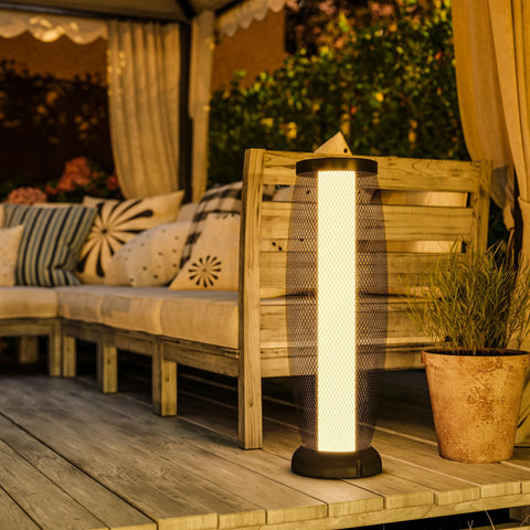 Outsunny Garden Solar Lamp, 71.5 cm Tall Metal Floor Lamp, Auto On/Off LED Solar Garden Light with Metal Wire Shade, IP44