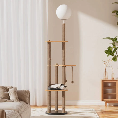 Voltsify 2-in-1 Cat Climbing Frame Floor Lamp with Six Sisal Dangling Balls 3000K Color Temperature