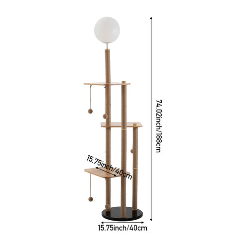 Voltsify 2-in-1 Cat Climbing Frame Floor Lamp with Six Sisal Dangling Balls 3000K Color Temperature