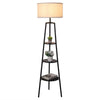 Round Shelf Floor Lamp with Fabric Lampshade