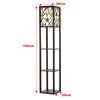 3 in 1 Wooden and Linen Floor Lamp with Shelves,Walnut Flower