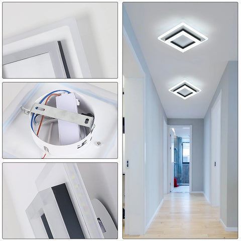Modern LED Ceiling Light, Square Ceiling Lamps 24W, Acrylic Ceiling Light for Bathroom, Hallway, Bedroom, Cool White Light 6500K