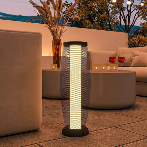 Outsunny Garden Solar Lamp, 71.5 cm Tall Metal Floor Lamp, Auto On/Off LED Solar Garden Light with Metal Wire Shade, IP44