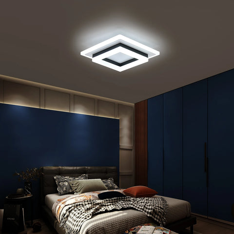 Modern LED Ceiling Light, Square Ceiling Lamps 24W, Acrylic Ceiling Light for Bathroom, Hallway, Bedroom, Cool White Light 6500K
