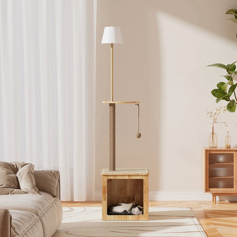 Voltsify 2-in-1 Cat Climbing Frame Floor Lamp with Sisal Dangling Balls 3000K Color Temperature