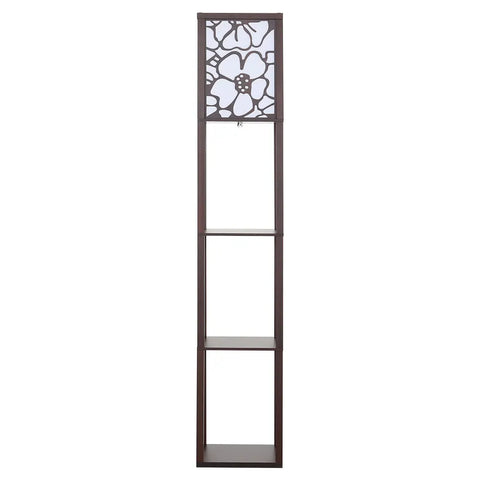 3 in 1 Wooden and Linen Floor Lamp with Shelves,Walnut Flower