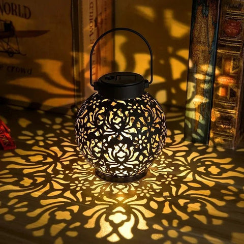 Moroccan Solar Powered Waterproof Moroccan Outdoor Garden Round Hanging Lantern - Black (1 Pack) - Solightify
