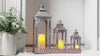 (Set of 3) Grey Metal Candle Lantern Vintage Candle Holder Glass Grey Lantern Set for Home Decor