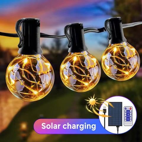 Solar and USB Festoon Outdoor Lights 30 G40 Bulbs (11.7m) - Solightify