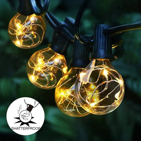 Solar and USB Festoon Outdoor Lights 30 G40 Bulbs (11.7m) - Solightify