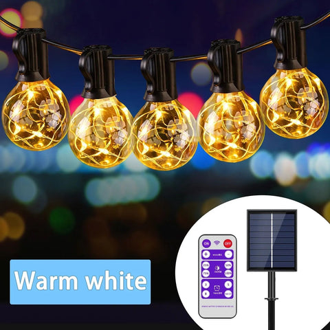 Solar and USB Festoon Outdoor Lights 30 G40 Bulbs (11.7m) - Solightify