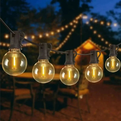 Solar and USB Festoon Outdoor Lights 30 G40 Bulbs (12m) - Solightify