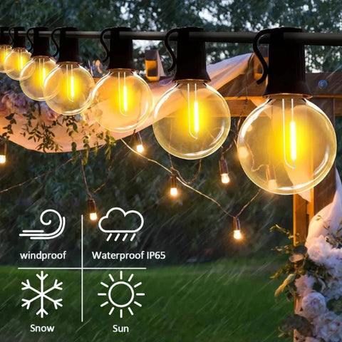 Solar and USB Festoon Outdoor Lights 30 G40 Bulbs (12m) - Solightify