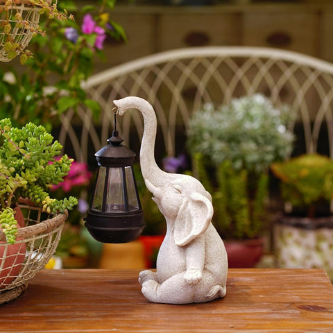 Solar Powered Elephant Lantern – Decorative, Antique, Waterproof Outdoor Garden Light (White) - Solightify