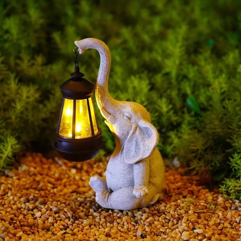 Solar Powered Elephant Lantern – Decorative, Antique, Waterproof Outdoor Garden Light (White) - Solightify