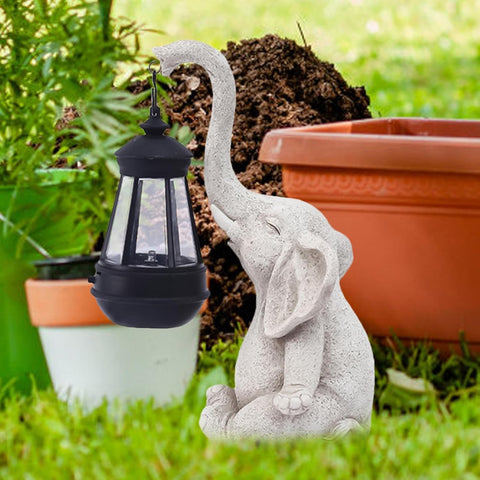 Solar Powered Elephant Lantern – Decorative, Antique, Waterproof Outdoor Garden Light (White) - Solightify