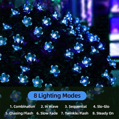 Solar Powered Waterproof Outdoor Fairy Flower String Lights for Garden (Blue) - Solightify