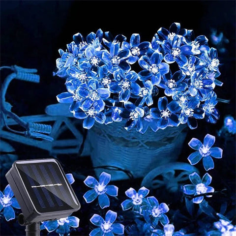 Solar Powered Waterproof Outdoor Fairy Flower String Lights for Garden (Blue) - Solightify