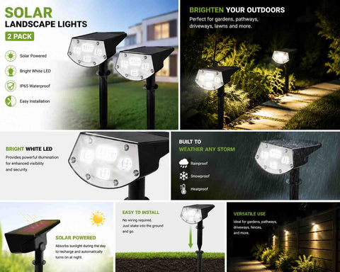 Two Solightify solar landscape garden lights with adjustable brightness, IPX7 waterproof design, perfect for outdoor yard decoration.