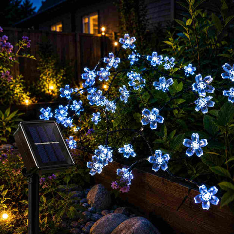 Solar Powered Waterproof Outdoor Fairy Flower String Lights for Garden (Blue)