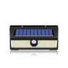 Solightify 190 LED outdoor PIR motion sensor solar security wall light, waterproof garden lamp illuminating exterior walls.