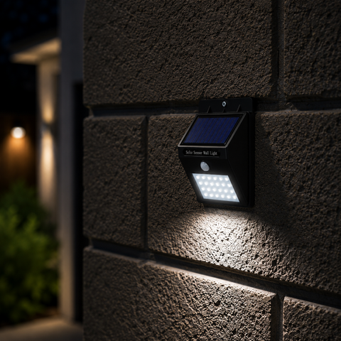 Solightify outdoor solar security lights with motion sensors, 4-pack for garden and driveway illumination at night.