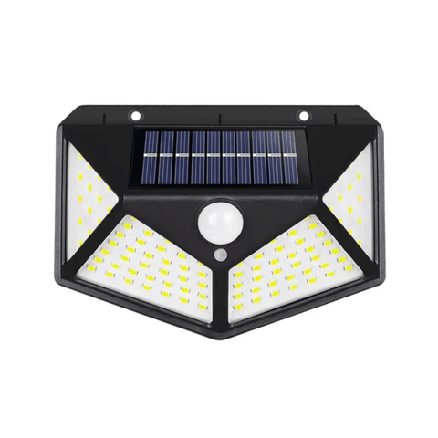 Solightify solar PIR security lights 4-pack with 100 LEDs, motion sensor, IP65 waterproof, and 8m detection range.