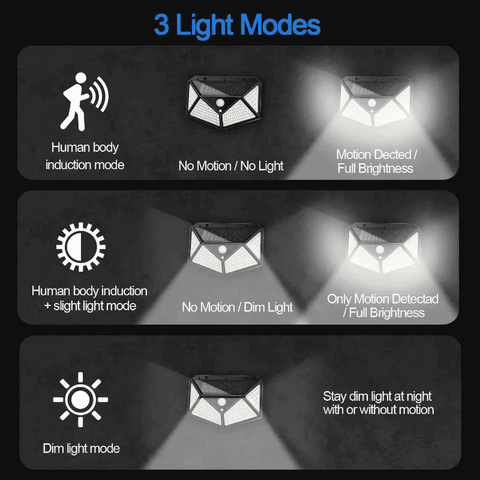 Solightify Solar PIR Security Lights 4-pack with 100 LEDs, motion sensor, IP65 waterproof, suitable for outdoor security lighting.