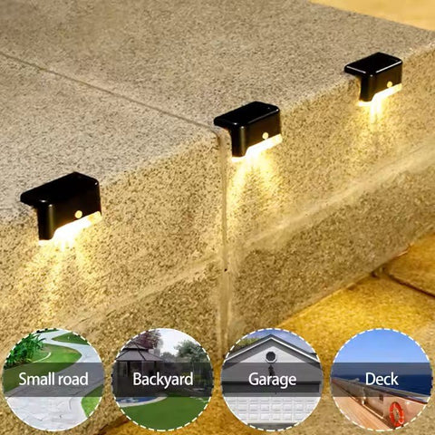 Four waterproof Solightify solar decking lights for garden paths, ideal for winter outdoor illumination and safety.