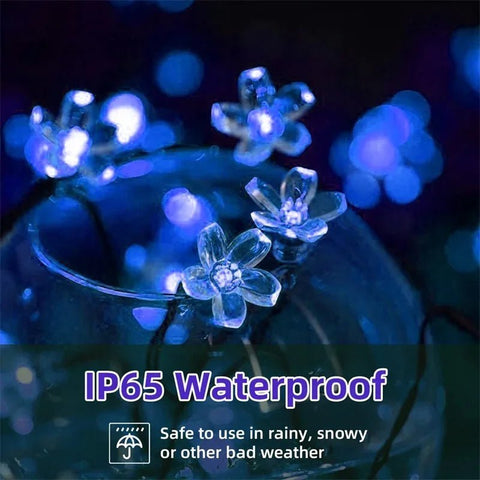 Blue solar-powered waterproof fairy garden string lights with 50 LEDs, 7m length, ideal for outdoor garden decoration by Solightify.