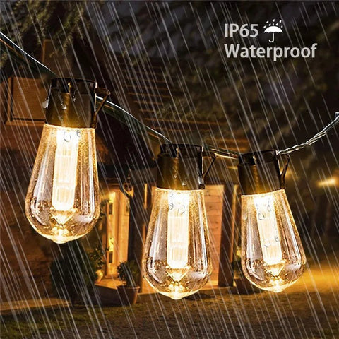 Solightify solar festoon string lights with 30 Edison bulbs, 9.8m length, 8 lighting modes, and remote control.