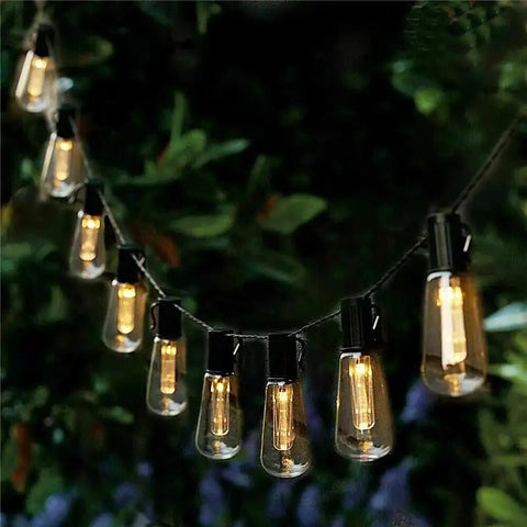 Solightify solar string lights with 30 Edison bulbs, 9.8m length, 8 lighting modes, and remote control for outdoor ambiance.