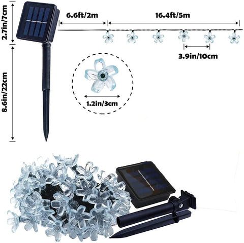 Solar Garden Fairy Lights by Solightify, waterproof outdoor string lights with white fairy flower design for garden decoration.