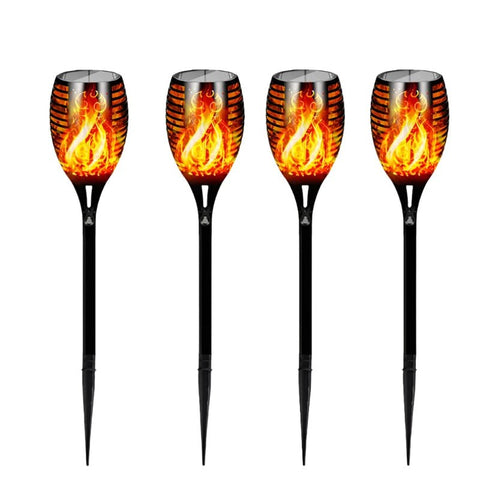 Solightify waterproof solar garden torch lights with flickering flame design, ideal for outdoor garden illumination.