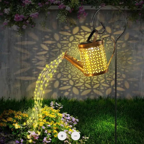 Solightify Moroccan solar-powered vintage waterproof outdoor kettle lantern light illuminating a garden setting.