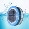 Solar Floating Pool Light by Solightify illuminating a pool with colorful LED lights on the water surface.